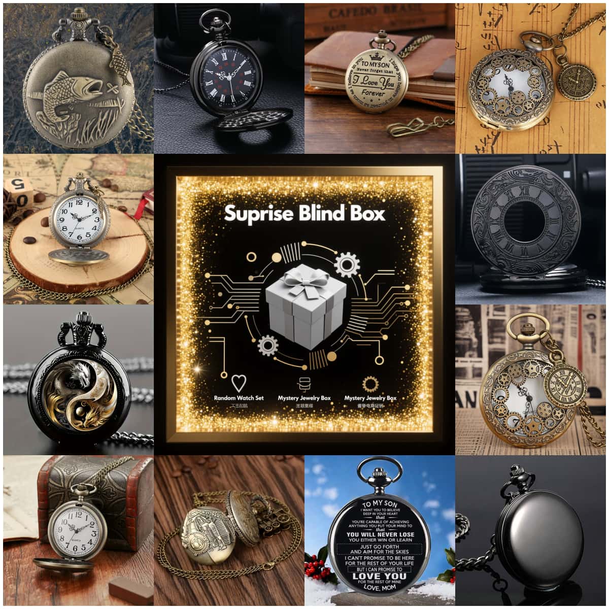 Men Fashion Vintage - Montre mystère Surprise, boîte aveugle, mode