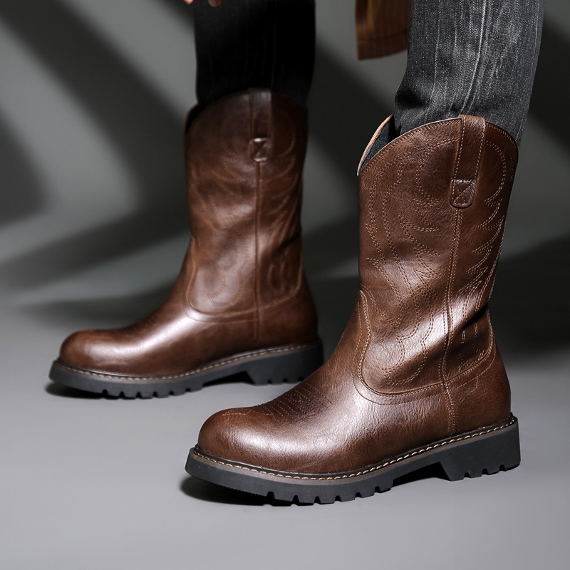 Men Fashion Vintage - Mode hommes bottes De Cowboy nouvelle