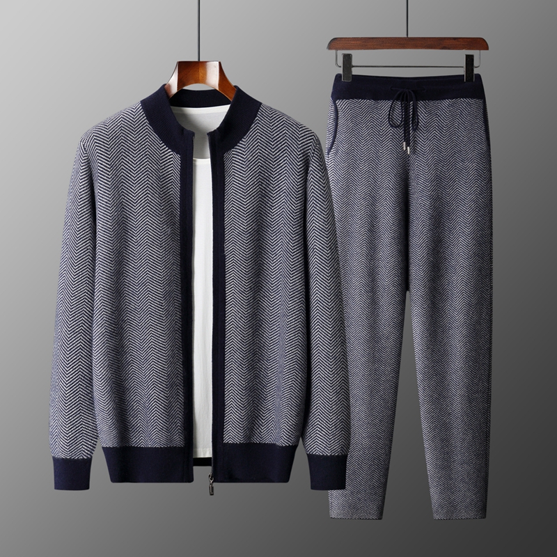 Knitted Cardigan Men - Ensemble en laine mérinos jacquard 100%