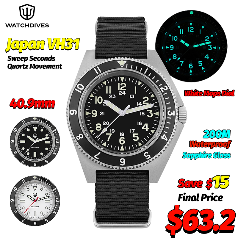 Fashion Mens Watches - Watchdives WD1972 montre à Quartz saphir