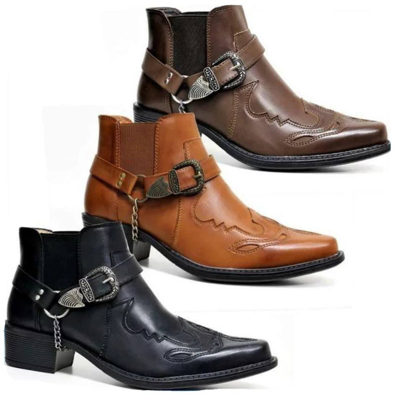 Men Fashion Vintage - Bottes de cowboy vintage en cuir