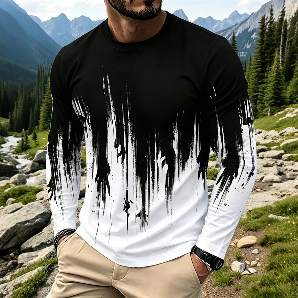Men Fashion Vintage - T-shirt à manches longues dégradé effet